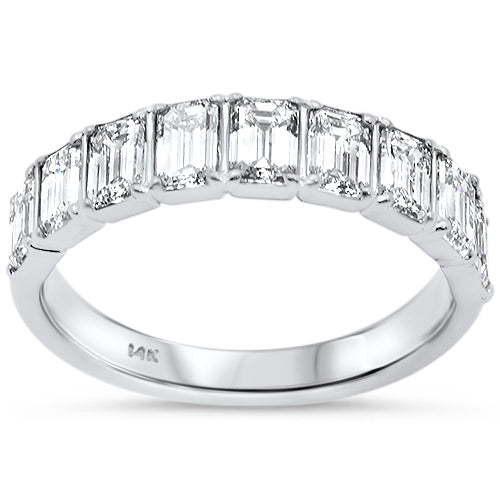 SPECIAL! 1.74ct G SI 14K White Gold Emerald Cut Diamond Half Eternity Band Ring Size 6.5