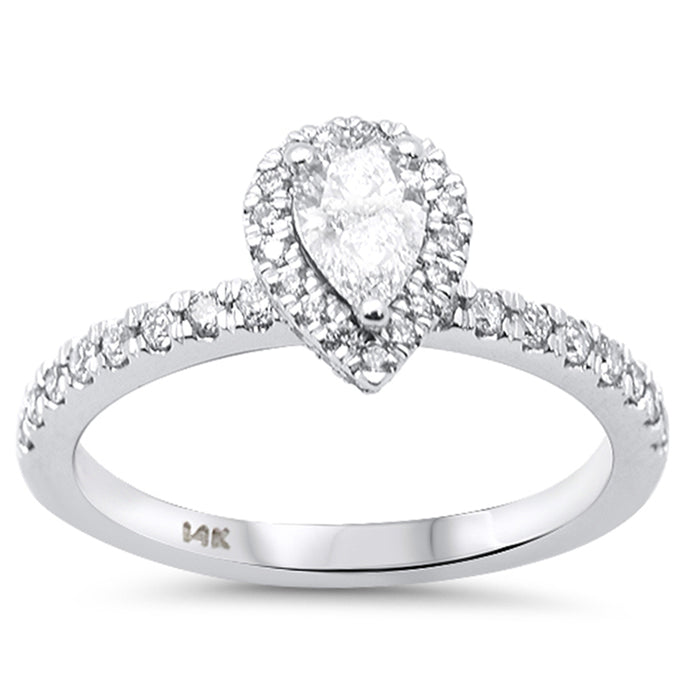 SPECIAL! .78ct G SI 14K White Gold Pear Shape Diamond Halo Engagement Ring Size 6.5