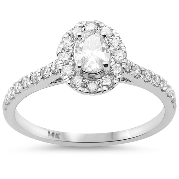 SPECIAL! .71ct G SI 14K White Gold Diamond Halo Style Oval Engagement Ring Size 6.5