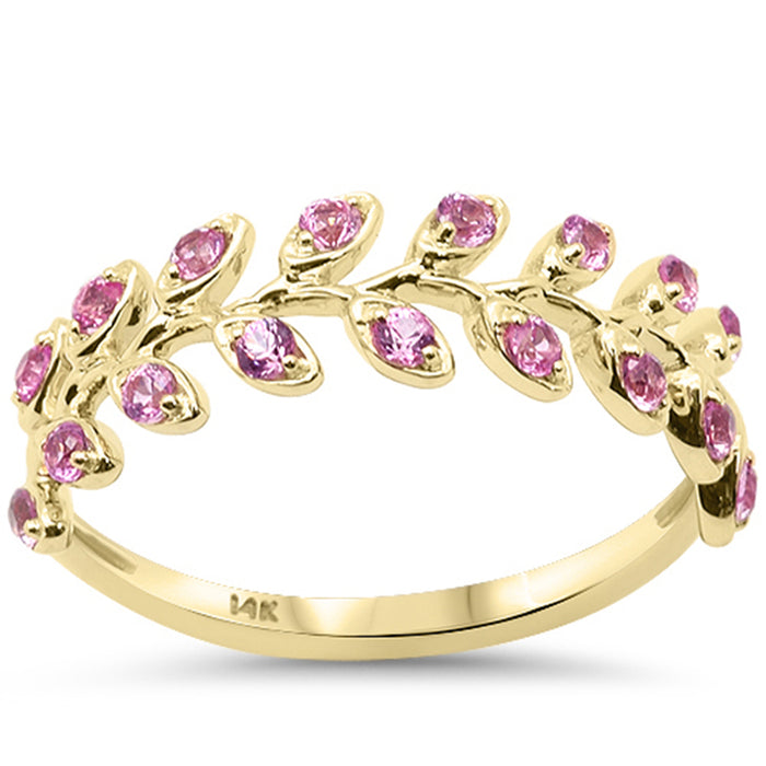 SPECIAL! .41ct G SI 14K Yellow Gold Pink Sapphire Gemstone Olive Branch Style Band Ring Size 6.5