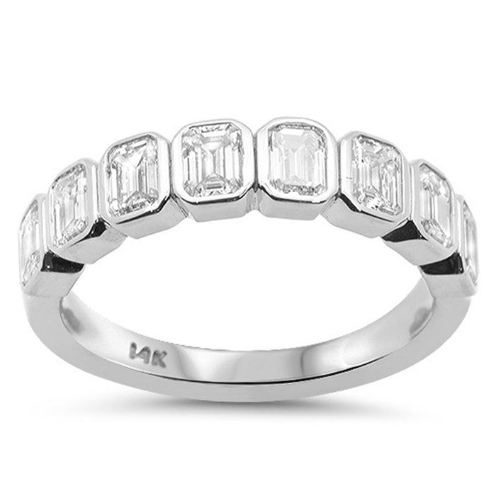 SPECIAL! 1.33ct G SI 14K White Gold Bezel Set Emerald Cut Diamond Eternity Band Size 6.5