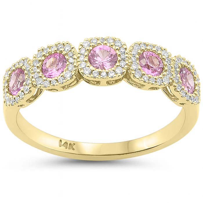 SPECIAL! .73ct G SI 14kt Yellow Gold Diamond & Pink Sapphire Gemstone 5 Stone Ring Size 6.5