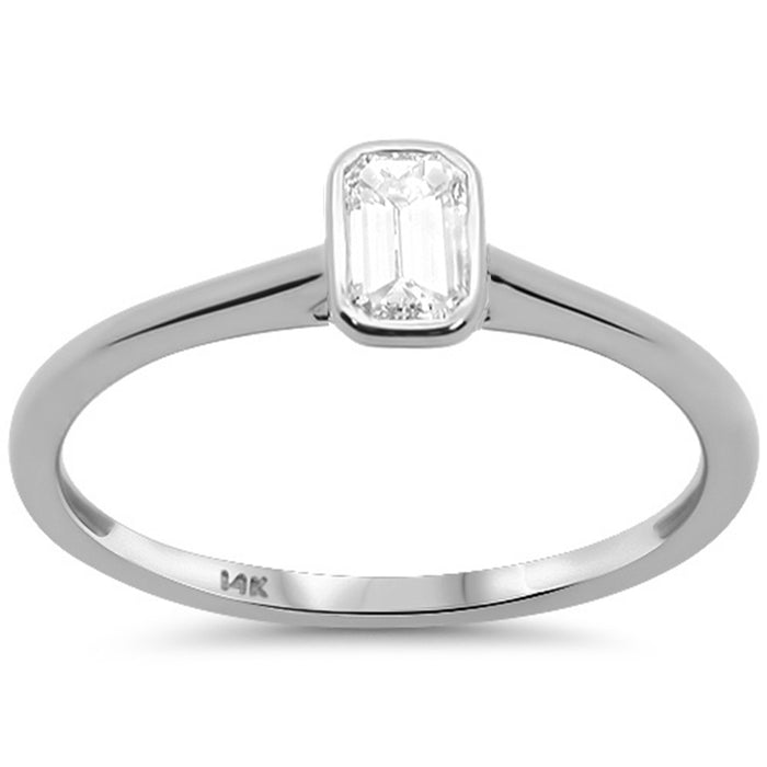 SPECIAL! .31ct G SI 14K White Gold Bezel Set Emerald Cut Diamond Engagement Ring Size 7