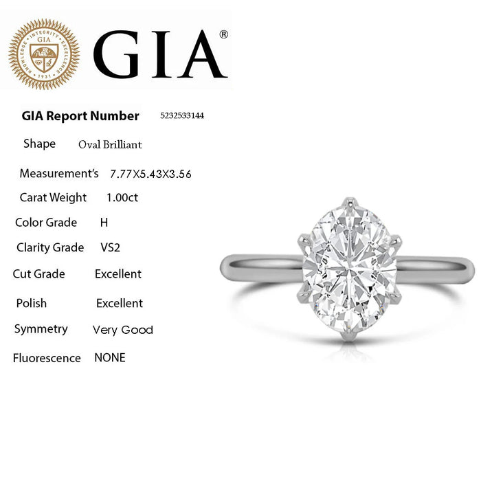 SPECIAL! 1.00ct H-VS2 GIA CERT 14K White Gold Oval Cut Diamond Solitaire Engagement Ring