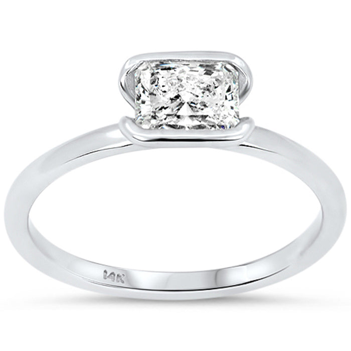 SPECIAL! .70ct G SI 14kt White Gold Diamond Half Bezel Set Radiant Cut Engagement Ring Size 6.5
