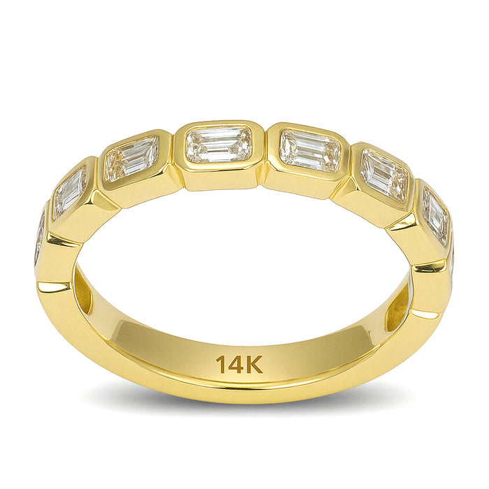 SPECIAL! .92ct G SI 14kt Yellow Gold Bezel Set Emerald Cut Diamond Half Eternity Ring Size 6.5