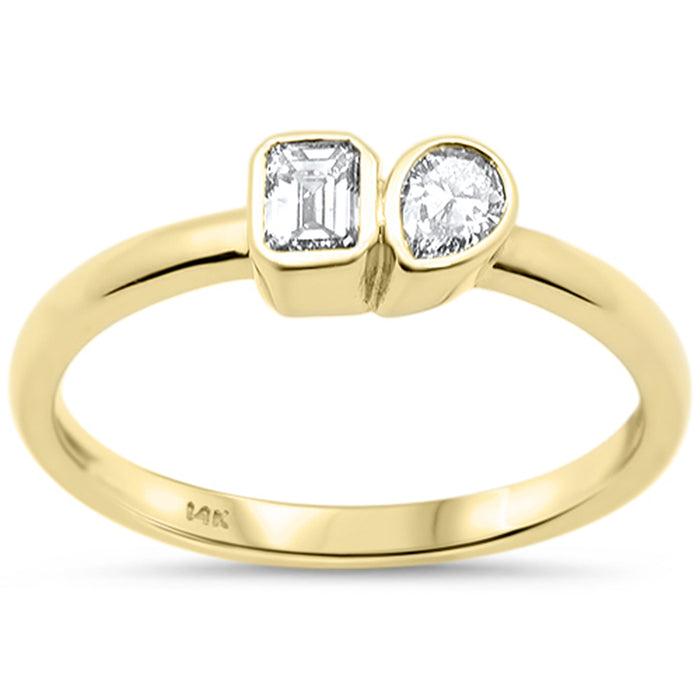 SPECIAL! .26ct G SI 14K Yellow Gold Bezel Set Emerald Cut Diamond & Pear Ring Size 7