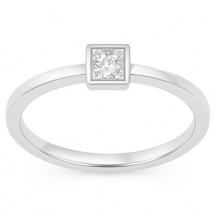 SPECIAL! .24ct G SI 14kt White Gold Bezel Set Princess Cut Diamond Solitaire Ring Size 6.5