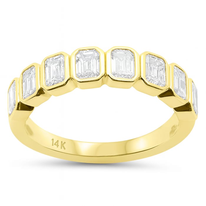 SPECIAL! 1.04ct G SI 14K Yellow Gold Bezel Set Emerald Cut Diamond Eternity Band Size 7