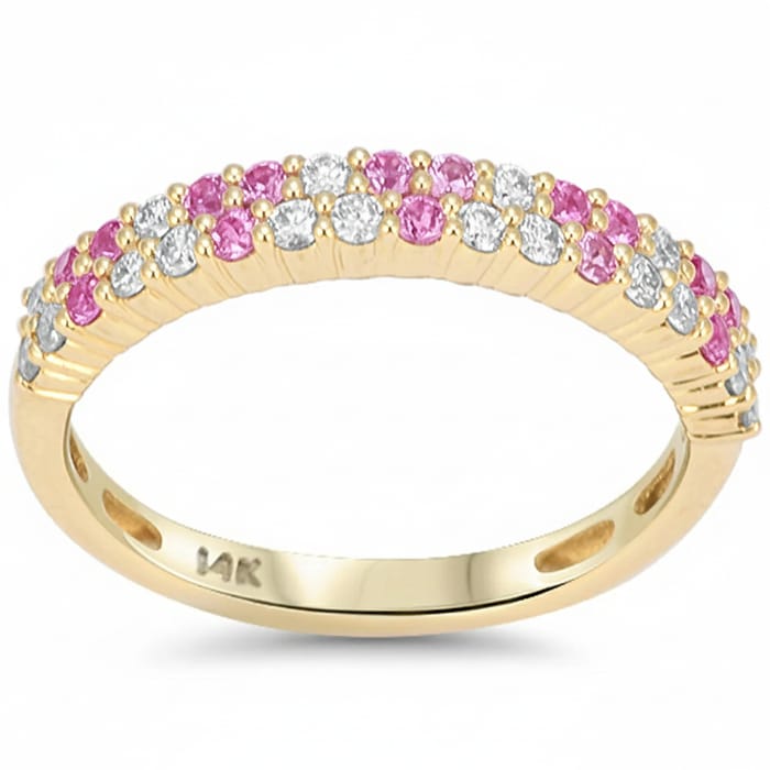 SPECIAL! .49ct G SI 14kt Yellow Gold Diamond & Pink Sapphire Gemstone Band Ring Size 6.5