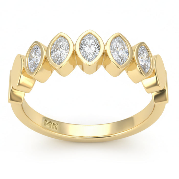 SPECIAL! .51ct G SI 14kt Yellow Gold Marquise Diamond Bezel set Half Eternity Ring Size 6.5