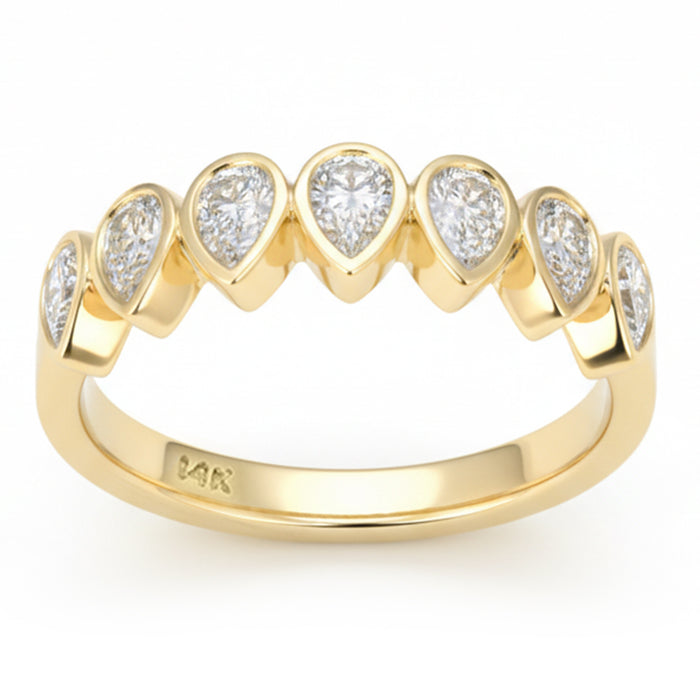 SPECIAL! .86ct G SI 14kt Yellow Gold Pear Shape Diamond Bezel set Half Eternity Band Ring Size 6.5