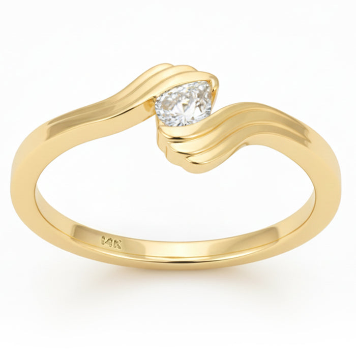 SPECIAL! .15ct G SI 14kt Yellow Gold Pear Diamond Wave Ring Size 6.5