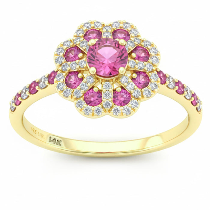 SPECIAL! .88ct G SI 14kt Yellow Gold Diamond & Pink Sapphire Gemstone Ring Size 6.5