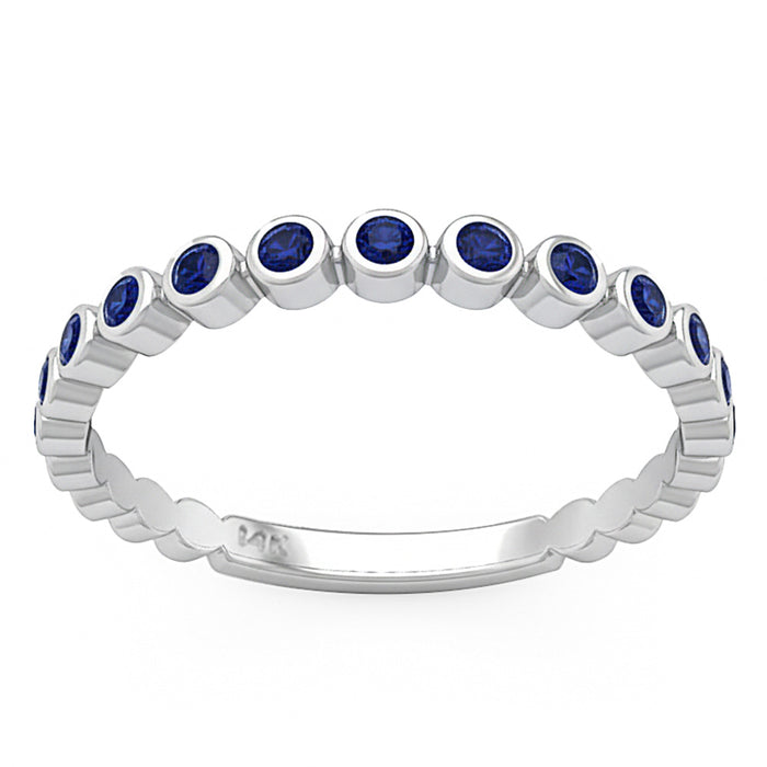.18ct G SI 14kt White Gold Blue Sapphire Gemstone Bezel Set Band Ring Size 6.5