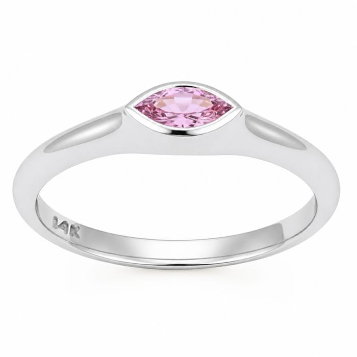SPECIAL! .28ct G SI 14kt White Gold Pink Sapphire Gemstone Bezel Set Ring Size 6.5