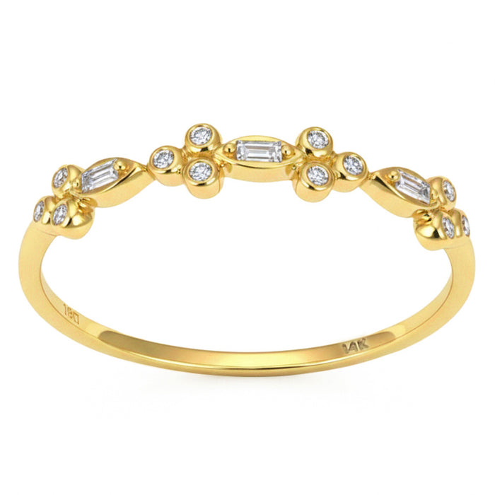 .08ct G SI 14kt Yellow Gold Round & Baguette Diamond Band Ring Size 6.5