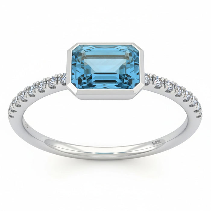 SPECIAL! 1.06ct G SI 14kt White Gold Diamond & Aquamarine Gemstone Bezel Set Ring Size 6.5