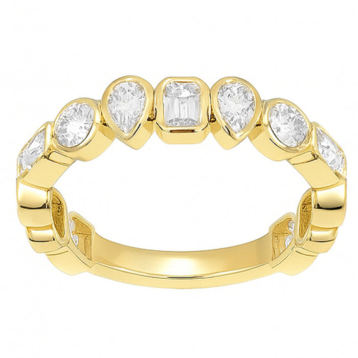 SPECIAL! 1.59ct G SI 14kt Yellow Gold Multi Shape Diamond Bezel Set Half Eternity Ring Size 6.5