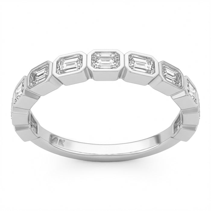 SPECIAL! 1.11ct G SI 14kt White Gold Emerald Cut Diamond Bezel Set Band Ring Size 7