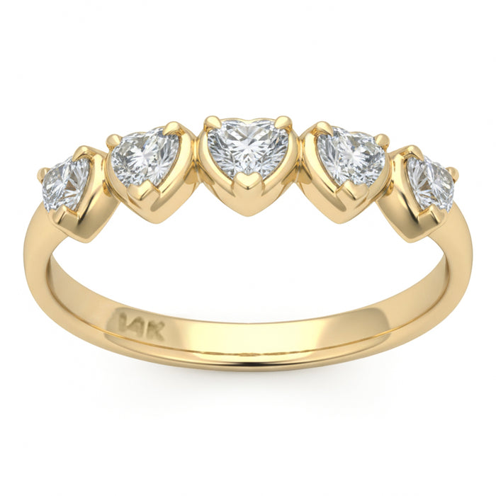 SPECIAL! .47ct G SI 14kt Yellow Gold Heart Diamond 5-Stone Band Ring Size 6.5