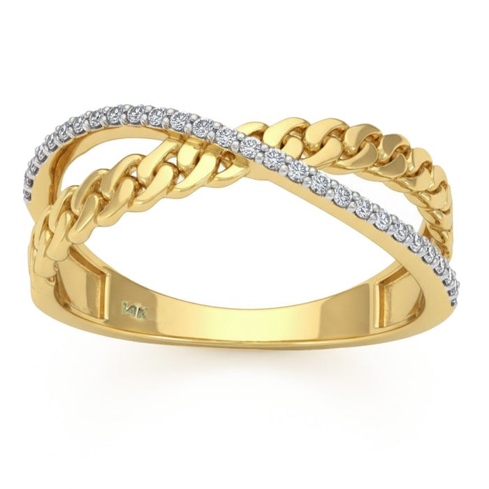 SPECIAL! .14ct G SI 14kt Yellow Gold Diamond Modern Cuban Link Band Ring Size 6.5