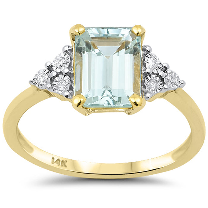 SPECIAL! 2.20ct G SI 14K Yellow Gold Diamond & Aquamarine Gemstone Ring Size 6.5