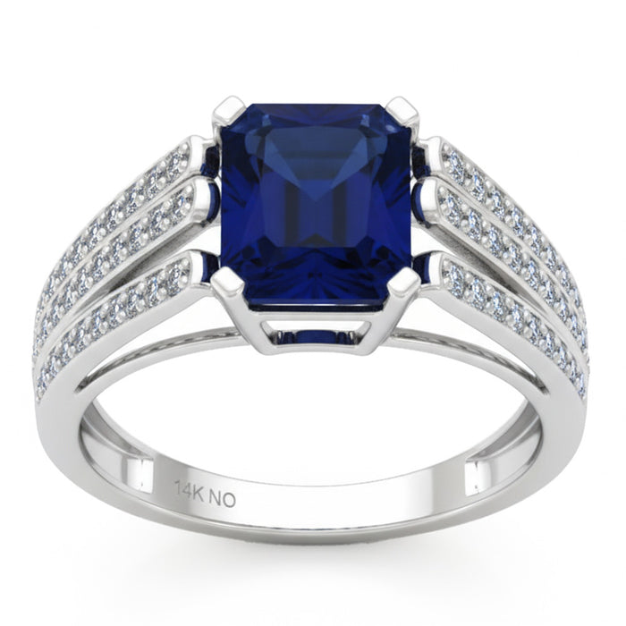 SPECIAL! 2.87ct G SI 14kt White Gold Diamond & Blue Sapphire Gemstone Ring Size 6.5