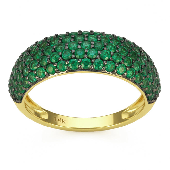 SPECIAL! 1.18ct G SI 14kt Yellow Gold Emerald Pave Set Gemstone Ring Size 6.5