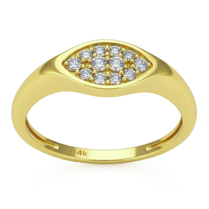 SPECIAL! .18ct G SI 14kt Yellow Gold Diamond Marquise Shape Signet Band Ring Size 6.5
