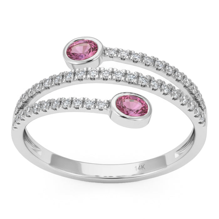 SPECIAL! .53ct G SI 14kt White Gold Diamond & Pink Sapphire Gemstone Wrap Ring Size 6.5
