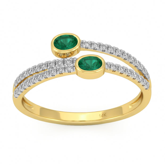 SPECIAL! .43ct G SI 14kt Yellow Gold Diamond & Emerald Gemstone Wrap Ring Size 6.5
