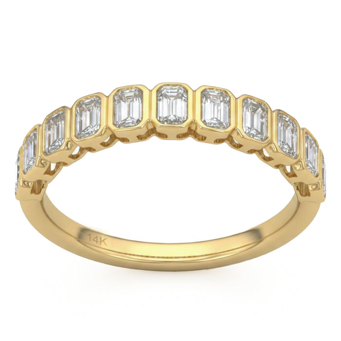 SPECIAL! .84ct G SI 14kt Yellow Gold Emerald Cut Diamond Bezel Set Band Ring Size 6.5