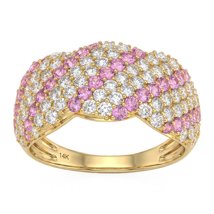 SPECIAL! 1.96ct G SI 14kt Yellow Gold Diamond & Pink Sapphire Gemstone Pave Ring Size 6.5