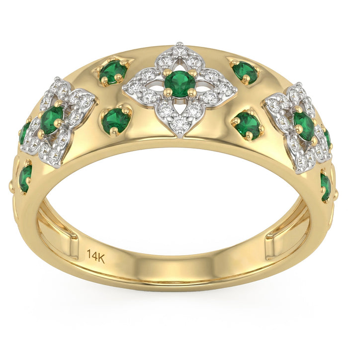 SPECIAL! .36ct G SI 14kt Yellow Gold Diamond & Emerald Gemstone Band Ring Size 6.5