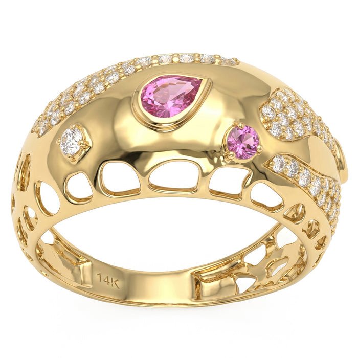 SPECIAL! .57ct G SI 14kt Yellow Gold Diamond & Pink Sapphire Gemstone Band Ring Size 6.5