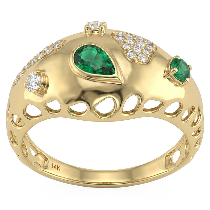 SPECIAL! .41ct G SI 14kt Yellow Gold Diamond & Emerald Gemstone Band Ring Size 6.5