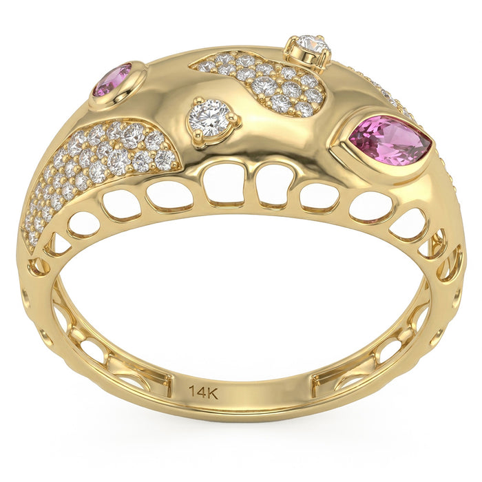 SPECIAL! .54ct G SI 14kt Yellow Gold Diamond & Pink Sapphire Gemstone Band Ring Size 6.5
