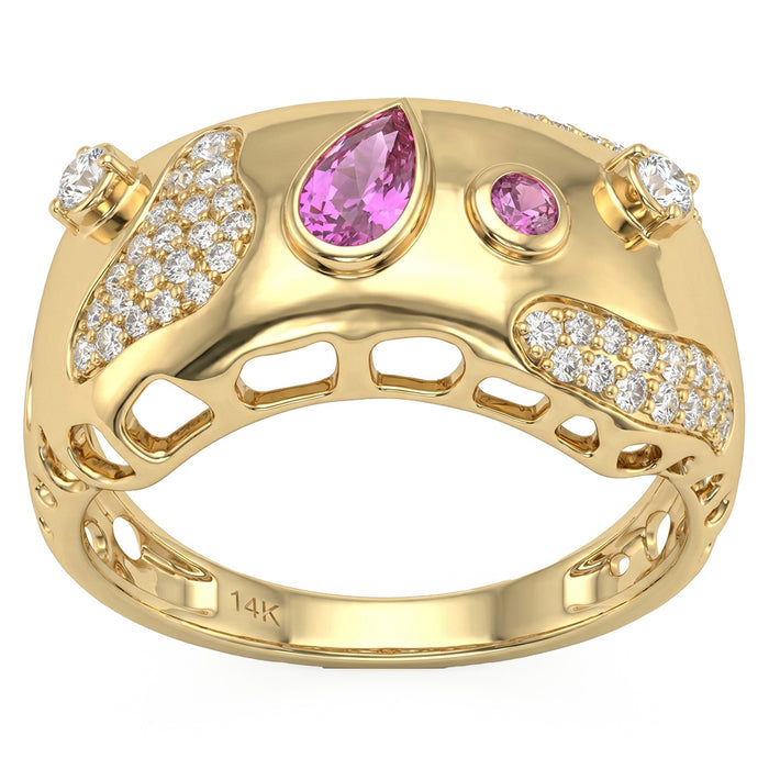 SPECIAL! .63ct G SI 14kt Yellow Gold Diamond & Pink Sapphire Gemstone Band Ring Size 6.5