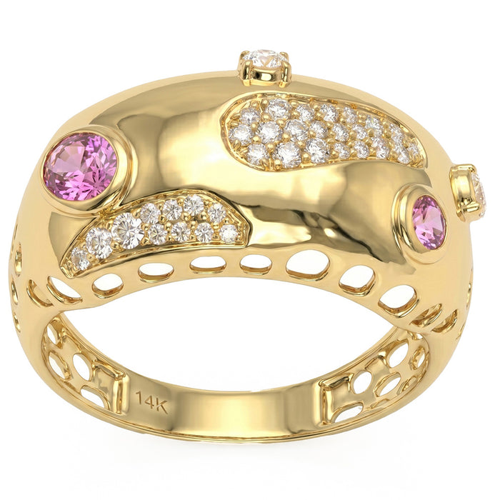 SPECIAL! .57ct G SI 14kt Yellow Gold Diamond & Pink Sapphire Gemstone Band Ring Size 6.5