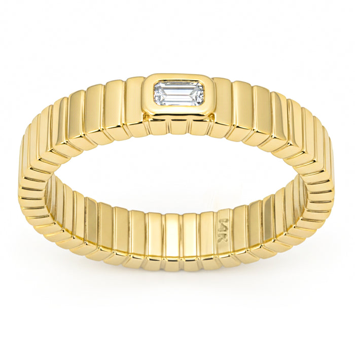 SPECIAL! .18ct G SI 14kt Yellow Gold Emerald Cut Diamond Bezel set Band Ring Size 6.5