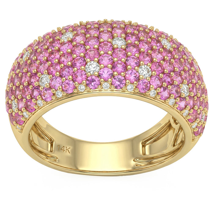 SPECIAL! 2.45ct G SI 14kt Yellow Gold Diamond & Pink Sapphire Gemstone Pave Ring Size 6.5