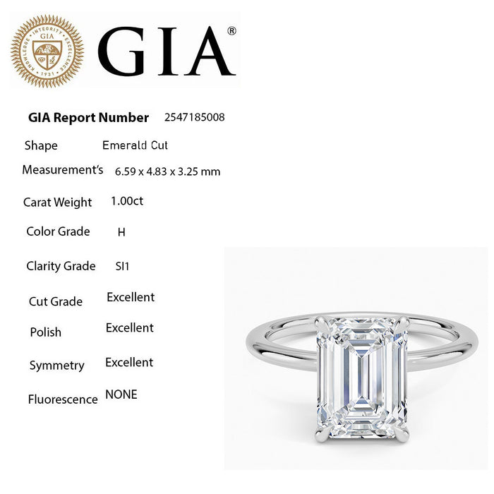 SPECIAL! 1.00ct H-SI1 GIA CERTIFIED 14K White Gold Emerald Cut Diamond Solitaire Engagement Ring Size 6
