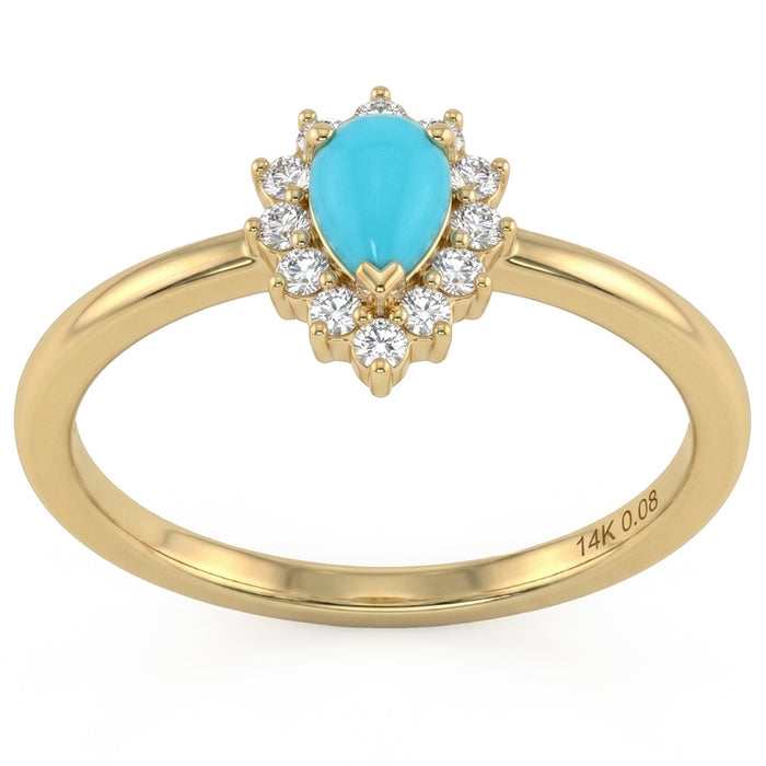 .23ct G SI 14K Yellow Gold Turquoise Gemstone Ring Size 6.5