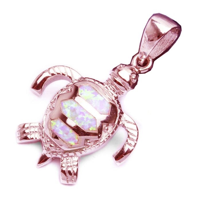 CLOSEOUT! Rose Gold Plated Pink Opal Turtle .925 Sterling Silver Pendant