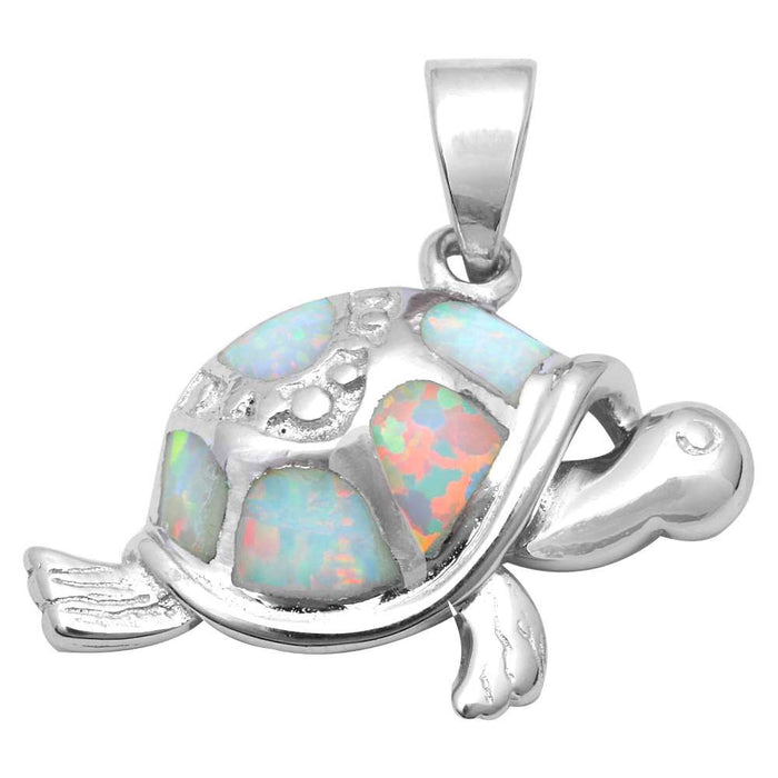 CLOSEOUT! Beautiful White Opal & CZ turtle .925 Sterling silver Pendant