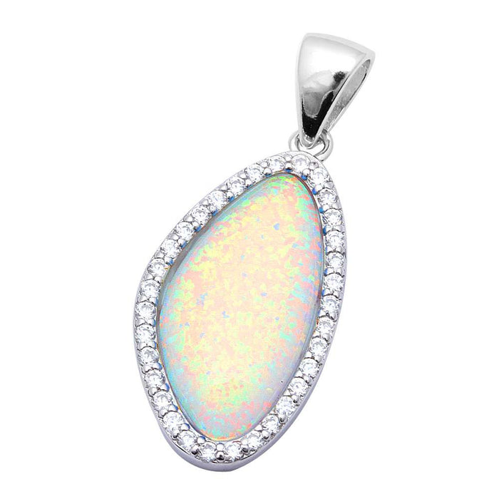 CLOSEOUT! Beautiful White Fire Opal & Cubic Zirconia .925 Sterling Silver Pendant