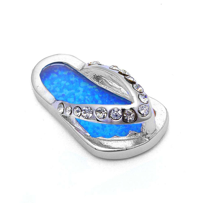 CLOSEOUT! Blue Opal & Cz Beach Sandal .925 Sterling Silver Pendant