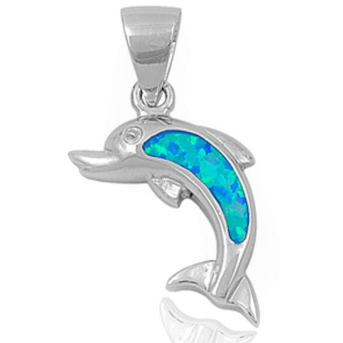 CLOSEOUT! Blue Opal Fish .925 Sterling Silver Pendant
