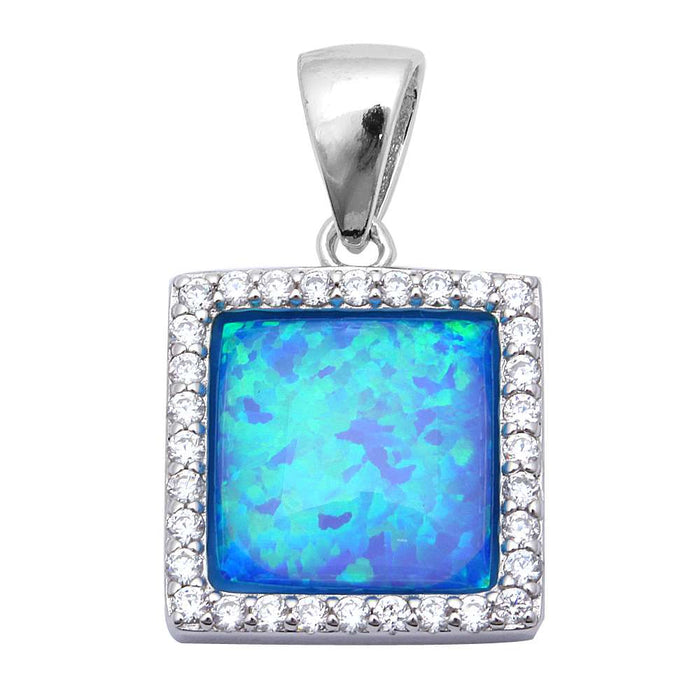 CLOSEOUT! Square Blue Opal & Cubic Zirconia .925 Sterling Silver Pendant